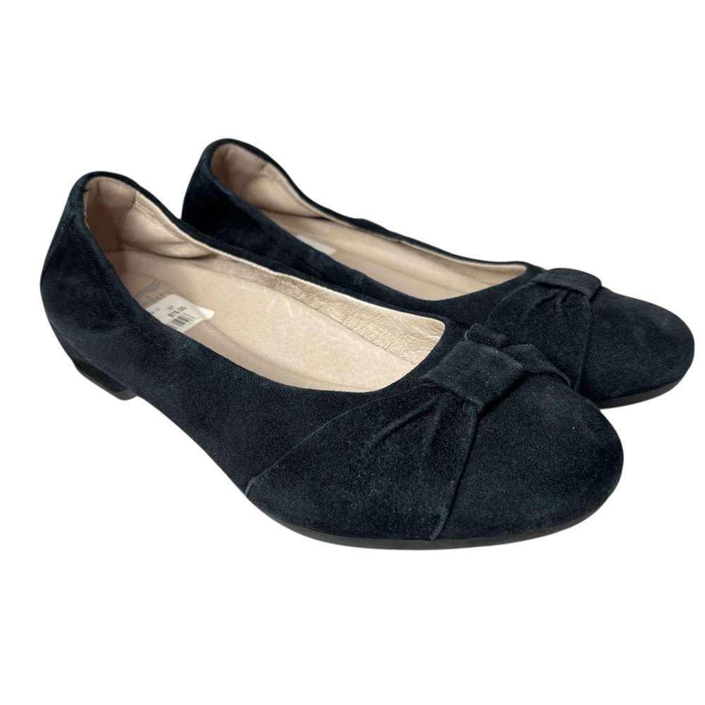 Dansko Lina Suede Ballet Flats Slip-on Sz 37 6.5 7 Black Comfort Shoe Loafer Bow